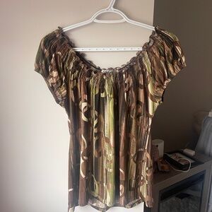 Vintage Claudia Richard Brown and Green Top medium
